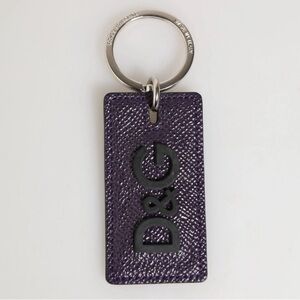 Dolce & Gabbana Violet Calf Leather D&G Logo Metal Ring Keyring Women's Keychain